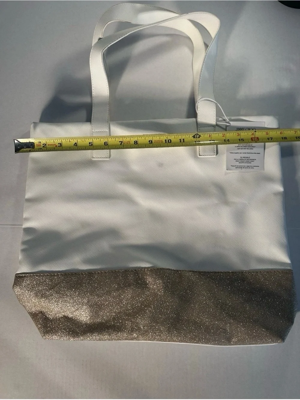 Jimmy Choo White and Gold Glitter Bottom Tote